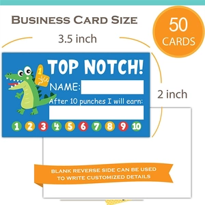 50-pack of blue cartoon crocodile reward punch cards for students, 3.5x2 inches size