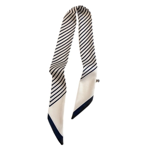 Petit foulard étroit à rayures bleu marine et beige pour décoration de sac à main