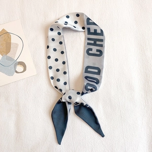 Polka dot silk twilly scarf with Good Cheer lettering for women's hair or bag styling