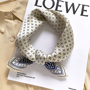 12 Momme Mulberry Silk Square Scarf Women Vintage Geometric Pattern Small Neck Scarf Fashion Silk Head Wrap Scarf For Daily Wear