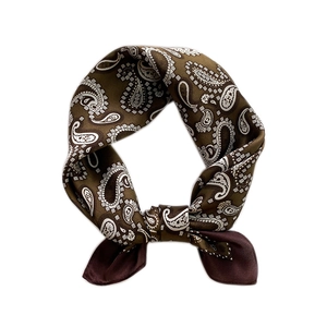 Elegant silk scarf with olive paisley pattern and dark red solid color splice