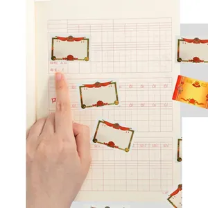 Retro reward award stickers for primary students on pinyin notebook background