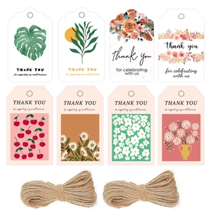 Thank You Gift Tags Floral Fruit Pattern Paper Hang Tags With Hemp Rope For Small Business Packaging Wedding Party Decor