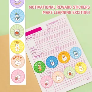 500pcs roll of cartoon reward stickers with bilingual motivational text for kids