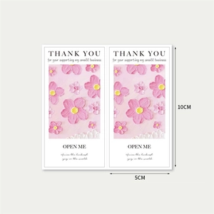 50-pack pink floral thank you stickers, rectangular 10x5cm labels for gift box sealing