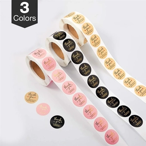 Rouleaux d'autocollants Merci dorés pour petites entreprises en rose noir et kraft