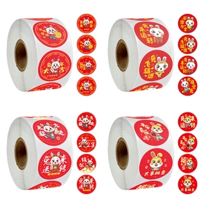 Chinese New Year Round Red Stickers Cartoon Rabbit Sealing Labels For Gift Box Envelope Festival Decoration