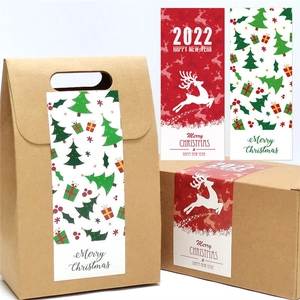 Christmas Rectangular Sealing Stickers Adhesive Art Paper Reindeer Tree Patterns Festive Gift Box Packaging Decor
