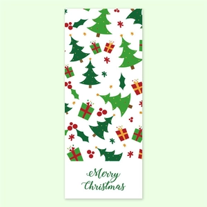 50 pack of rectangular Merry Christmas stickers featuring green trees and red gift boxes