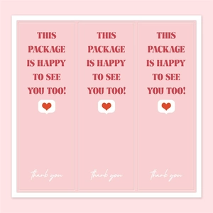 Autocollants roses avec texte This Package Is Happy To See You Too et icône de coeur