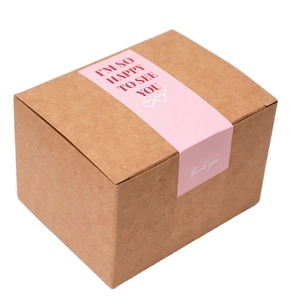 Autocollants roses Merci sur boîte cadeau en kraft avec texte anglais décoratif