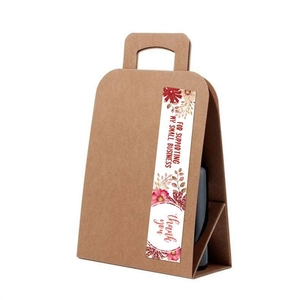 Braune Weintasche aus Kraftpapier mit floralem Dankeschön-Aufkleber für Verpackungen