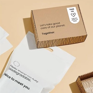 Eco-friendly corrugated box and biodegradable mailer bag with minimalist branding details