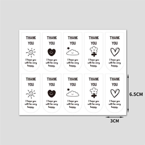 Close-up of 6.5x3cm rectangular weather themed thank you stickers with cute illustrations