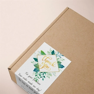 50pcs Green Leaf Thank You stickers for gift box packaging and bakery sealing