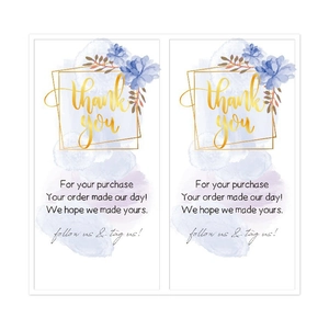 Watercolor floral thank you stickers with gold geometric frame for gift packaging sealing