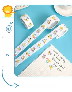 Detailed view of colorful cartoon reward stickers on a roll for student encouragement