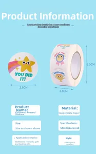 Detail showing 2.5cm diameter reward stickers on a roll with 500 pieces per roll