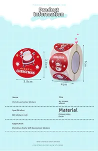 Detailed dimensions of 3.8cm Merry Christmas stickers with snowman and deer patterns