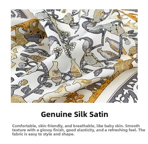 Detail shot of vintage bird and floral print on premium silk scarf fabric texture