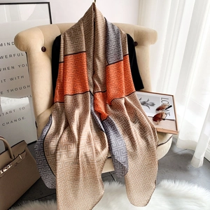 Women Fashion Shawl Scarf Imitation Satin Greek Key Meander Pattern Color Block Soft Large Sun Protection Neck Wrap