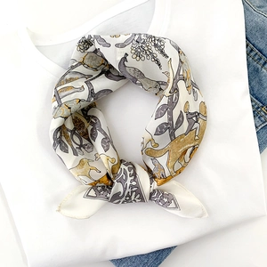 Retro Flower Bird Print Mulberry Satin Square Scarf Women Vintage Artistic Animals Illustration Head Neck Scarf Soft Accessory