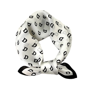 Classic silk square scarf featuring black D letter print on white with black borders