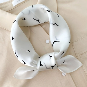 Satin Square Scarf Pure Mulberry Satin Neckerchief Minimalist Seagull Print Lightweight Fashion Accessory For Women