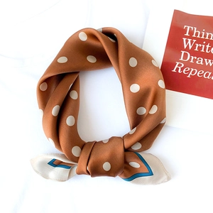 French Vintage Polka Dot Mulberry Silk Square Scarf For Women Elegant Digital Printed Decorative Neck Scarf Headband Accessory