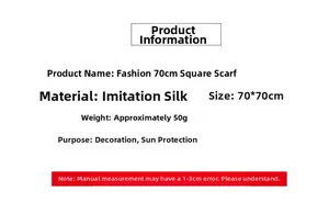 Detailed specifications table for 70x70cm faux silk daisy pattern square neck scarf