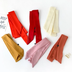 Satin skinny scarf set for women with tapered ends in diverse solid colors