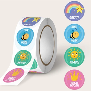 Autocollants De Récompense Auto-Adhésifs Dessin Animé Arc-En-Ciel Soleil Abeille Étiquettes De Motivation Pour Enfants Enseignants Classe Coloré Rond