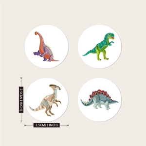 Set of colorful cartoon dinosaur stickers for kids, 1-inch round decorative labels