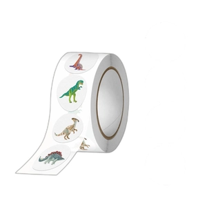 Colorful dinosaur cartoon round sticker roll for kids rewards and gift packaging labels