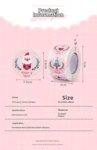 Close-up of 3.8cm Merry Christmas snowman stickers roll on pink festive background