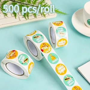 Round Reward Stickers Roll Cartoon Teacher Incentive Labels Motivational Words For Students Classroom Stationery Coated Paper
