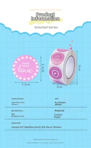 Detail specifications of 2.5cm Valentine heart stickers with 500 labels per roll