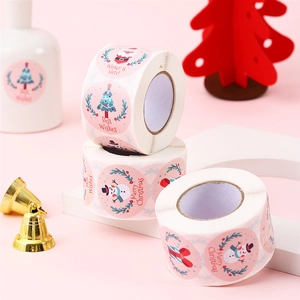 Christmas Round Stickers Cartoon Snowman Santa Claus Self Adhesive Labels Roll For Holiday Gift Wrapping Envelope Sealing