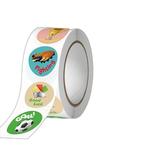 Roll of 500 soccer-themed reward stickers featuring trophies and football patterns