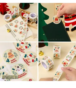 Detail of 500 Christmas theme stickers featuring snowman, bells and Santa Claus icons