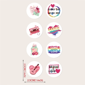 8 designs of 1-inch heart-themed Valentine stickers for gift packaging and decoration