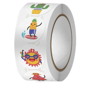Roll of 500 summer fruit cartoon stickers featuring pineapple and cactus for kids