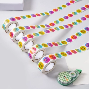 Set mit 5 Rollen bunte Thank You Aufkleber mit rotem Herz für Umschläge und Basteln
