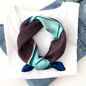 Fashion Square Scarf Mulberry Satin Geometric Pattern Color Block Elegant Small Neck Scarf For Women