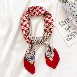 Women Satin Square Scarf Elegant Houndstooth Chain Panda Print Fashion Sun Protection Neck Scarf Lightweight Silk Like Wrap