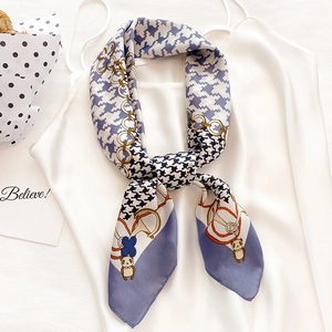 Fashionable houndstooth silk scarf for women featuring panda and chain print motifs