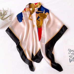 Fashionable 90cm square silk scarf with abstract geometric print and soft satin finish