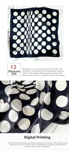 Macro detail of 12 momme silk scarf with digital printed polka dots and smooth texture