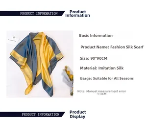 Dettaglio del foulard in seta 90x90cm con blocchi di colore giallo e grigio