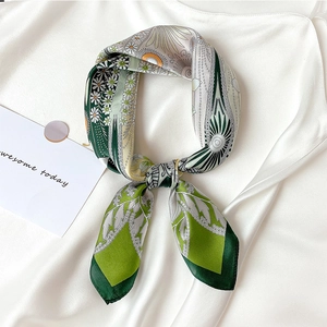 Small Square Scarf Mulberry Satin Retro Floral Print Smooth Fashion Neck Scarf Hair Accessory For Women